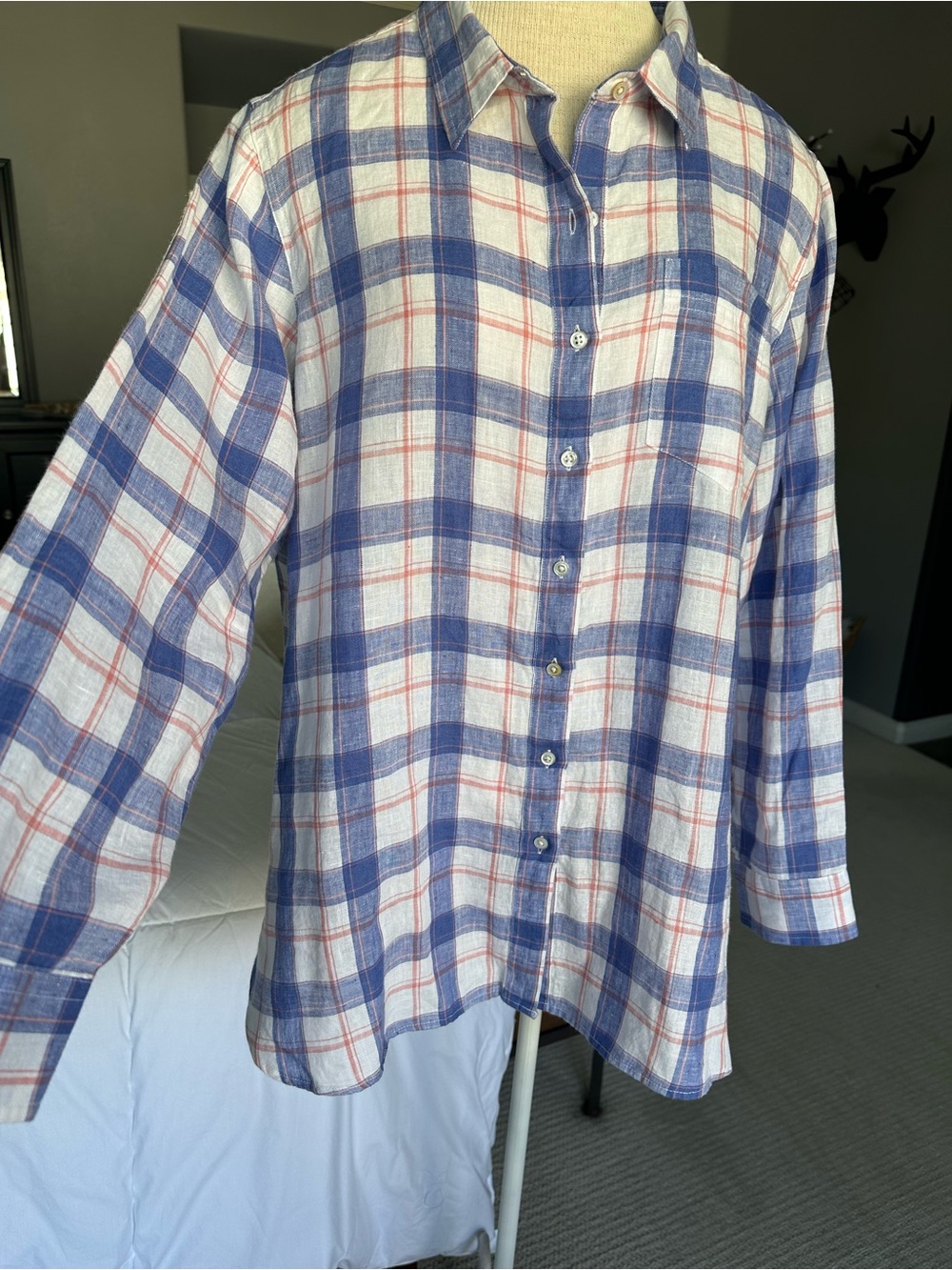 L.L. Bean Blue, White & Red Plaid Button-Down Shirt, size 1X